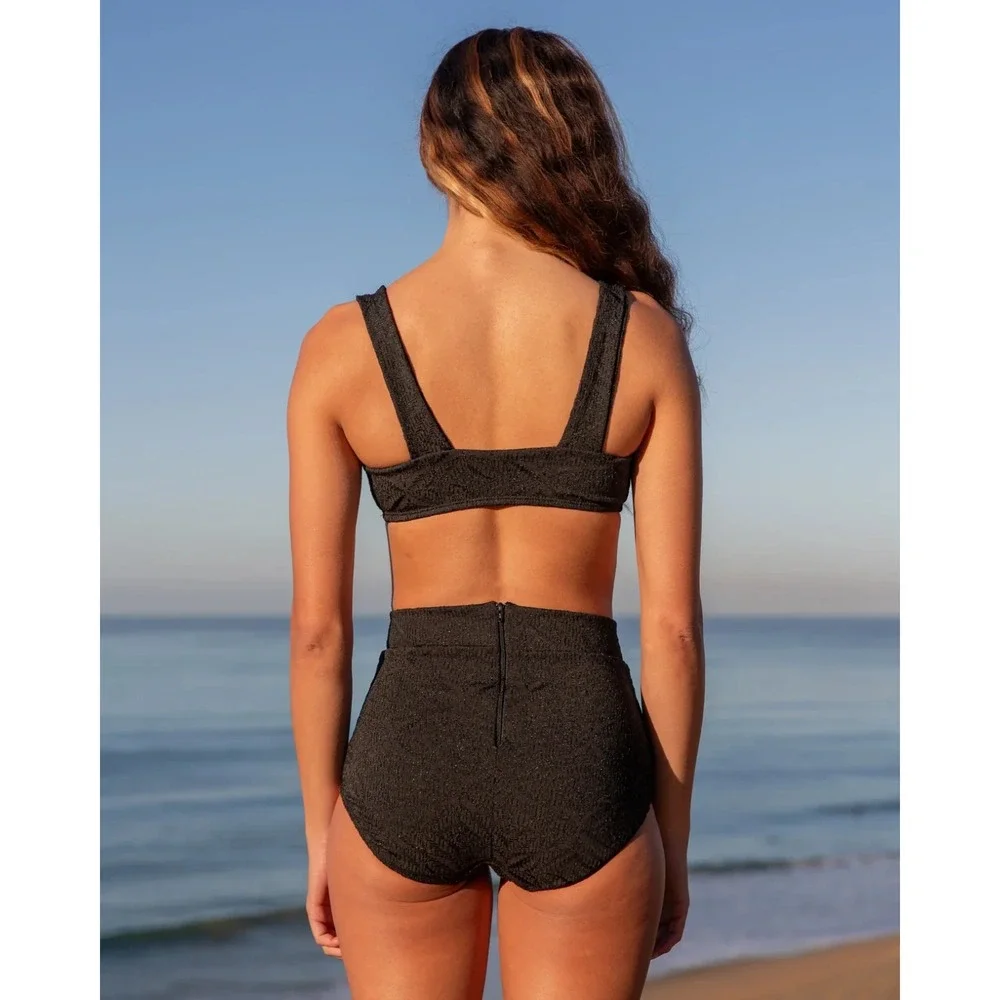 Free People Seea Georgia High Waist Bikini Bottoms Womens XS Black Beach Surf